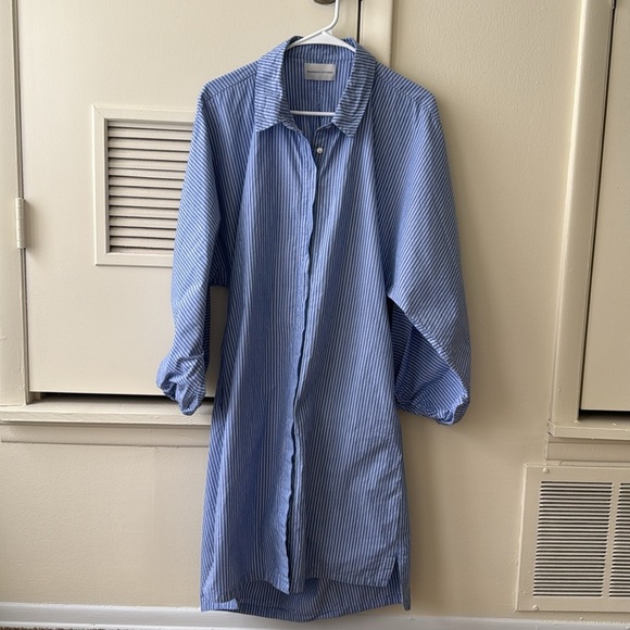 Modern Citizen Emma Open-Back Button Down Stripe Shirt Dress Blue White - Picture 6 of 13